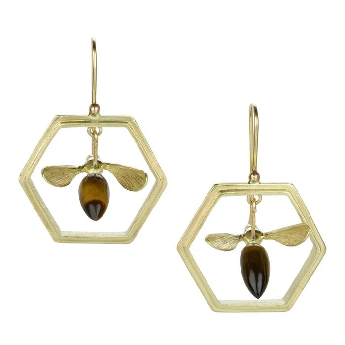 Honeycomb Drop Earrings with Tiger’s Eye Bees