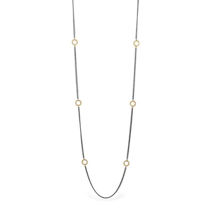 Hoop Necklace in Oxidized Silver and 18k Gold