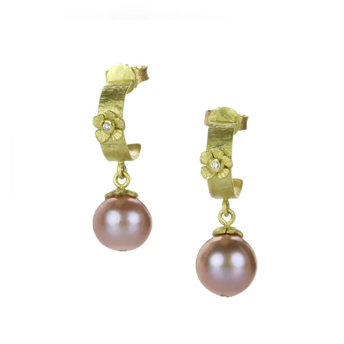 Hoops with Pink Freshwater Pearl Drops