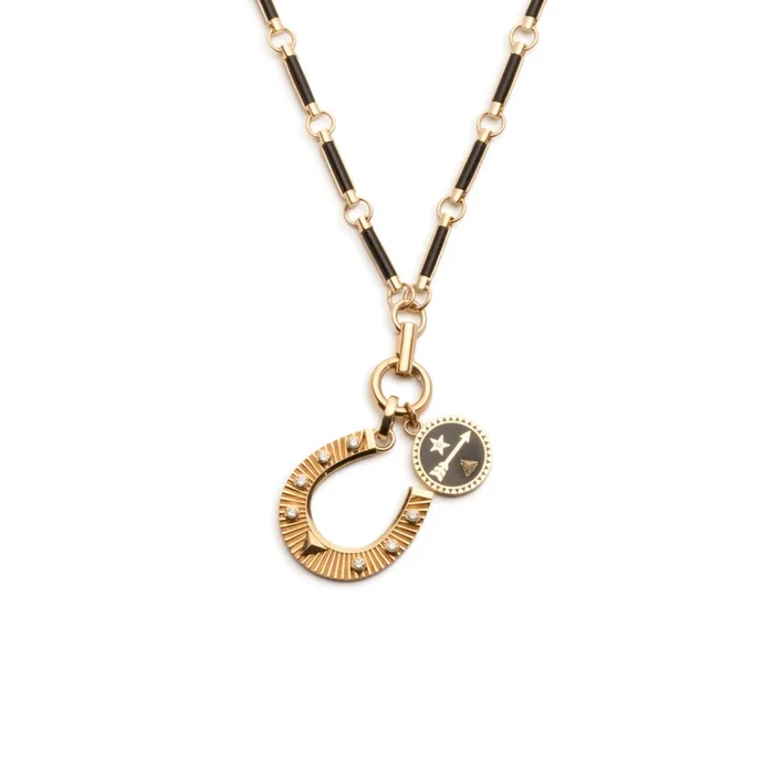 Horseshoe and Dream Onyx Stone Hanging Clockweight Story : in Yellow Gold with Diamonds