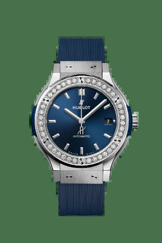 Hublot Classic Fusion in with Blue Dial in Titanium with Diamond Bezel 33mm