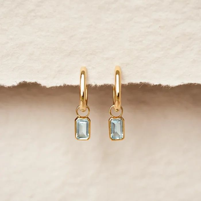 Huggie Earrings with Baguette Charms Sky Blue Topaz – Amelia