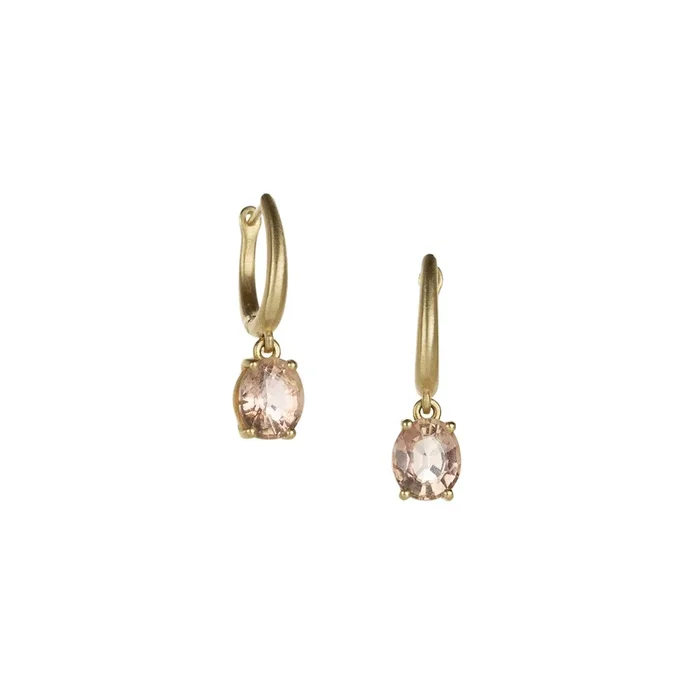 Huggies with Oval Pink Tourmaline Drops