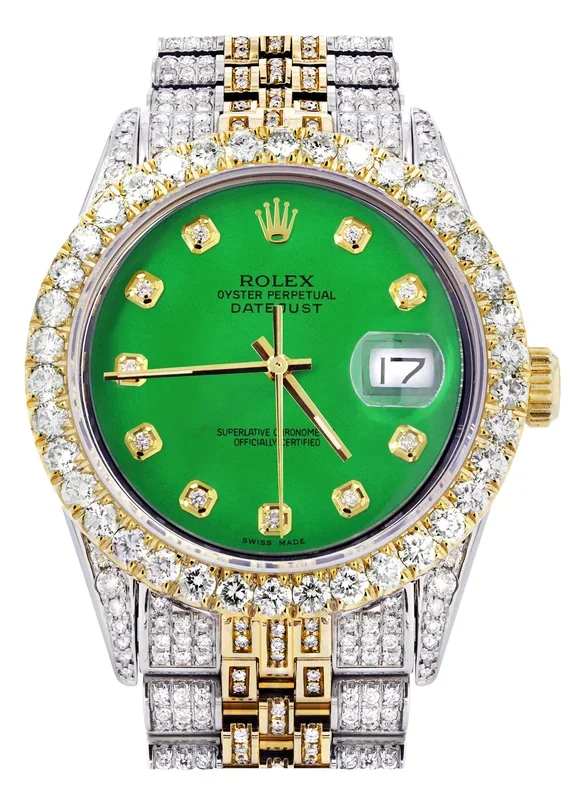Iced Out Rolex Datejust 36 MM | Two Tone | 10 Carats of Diamonds | Green Diamond Dial