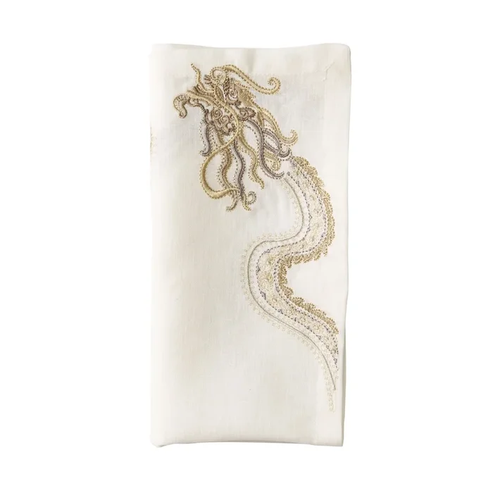 Imperial Dragon Napkin, White/Gold/Silver