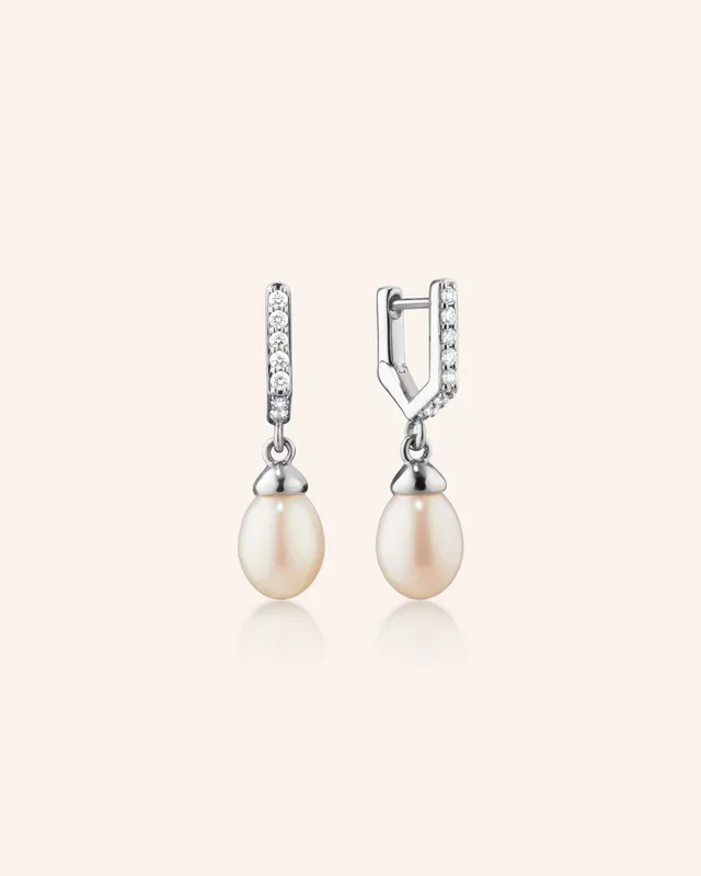 Infinity Huggie Pearl Drop Earrings
