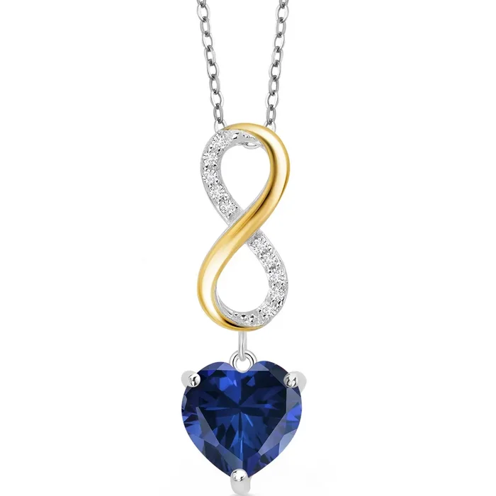 Infinity Pendant Necklace For Women | 925 Silver and 10K Yellow Gold | 10MM Heart Shape Gemstone Birthstone and White Lab Grown Diamond | Designed By Keren Hanan