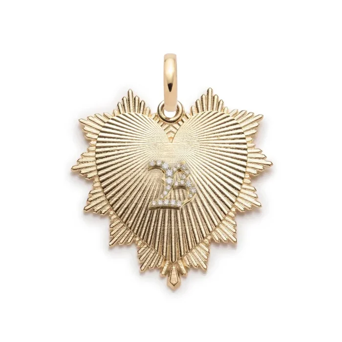 Initial Heart Love Token Oversized Medallion : in Yellow Gold with Diamonds and an Annex Link