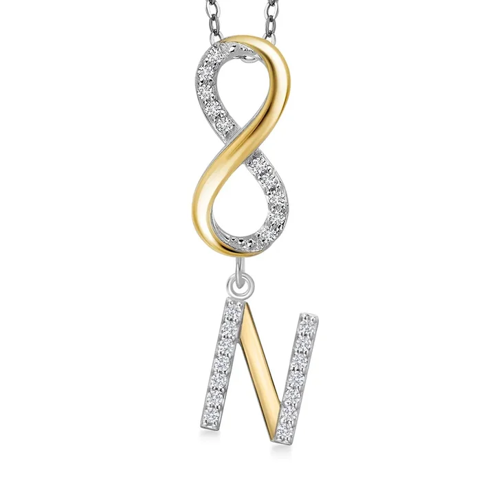 Initial Infinity Necklace Letter A to Z Alphabet | 10K Yellow Gold and 925 Sterling Silver | White Lab Grown Diamond | Gift Women Mother’s Day Wife Mom Girlfriend Anniversary Birthday | By Keren Hanan