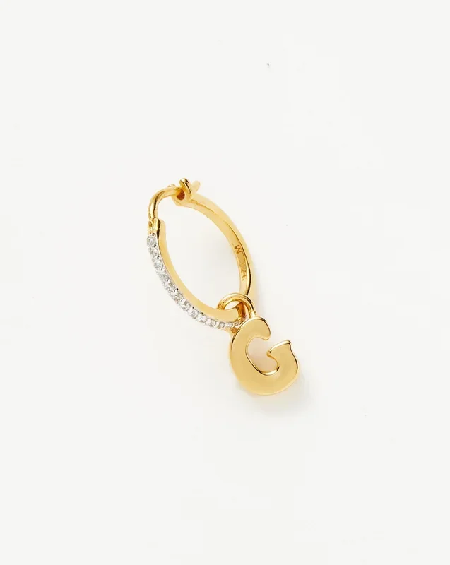 Initial Single Charm Hoop Earring – Initial G | 18k Gold Vermeil