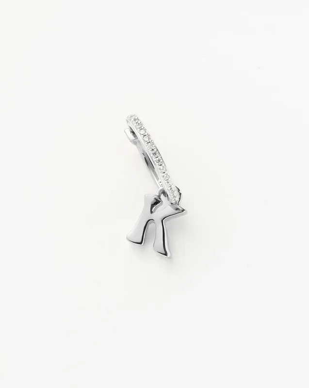 Initial Single Charm Hoop Earring – Initial K | Sterling Silver