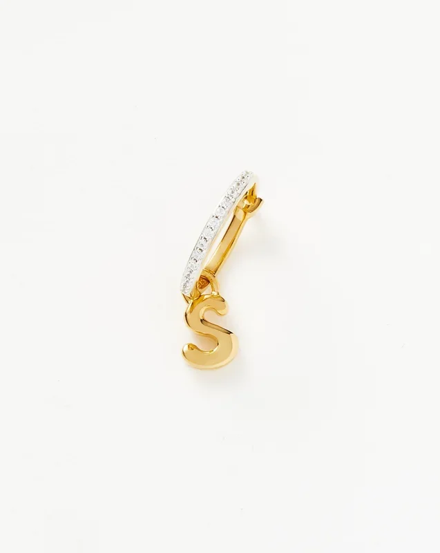 Initial Single Charm Hoop Earring – Initial S | 18ct Gold Vermeil