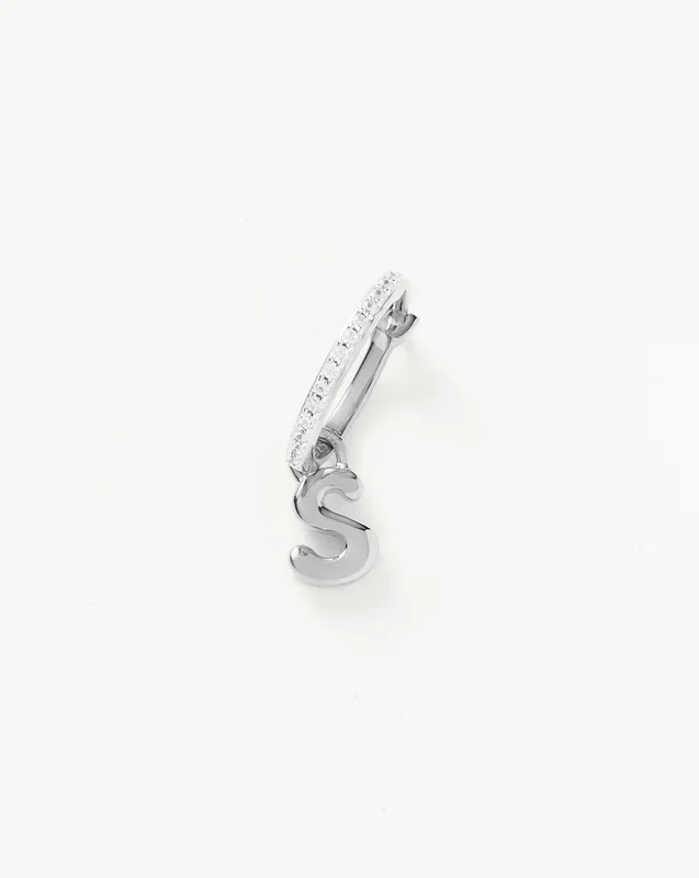 Initial Single Charm Hoop Earring – Initial S | Sterling Silver