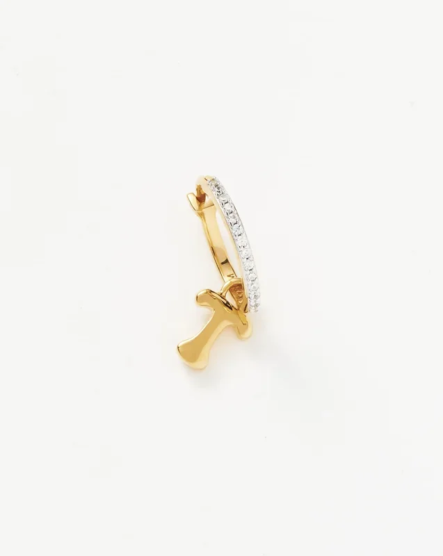 Initial Single Charm Hoop Earring – Initial T | 18ct Gold Vermeil