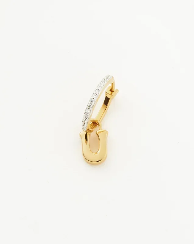 Initial Single Charm Hoop Earring – Initial U | 18k Gold Vermeil