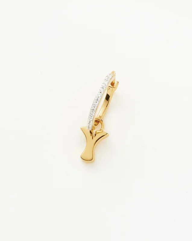 Initial Single Charm Hoop Earring – Initial Y | 18k Gold Vermeil