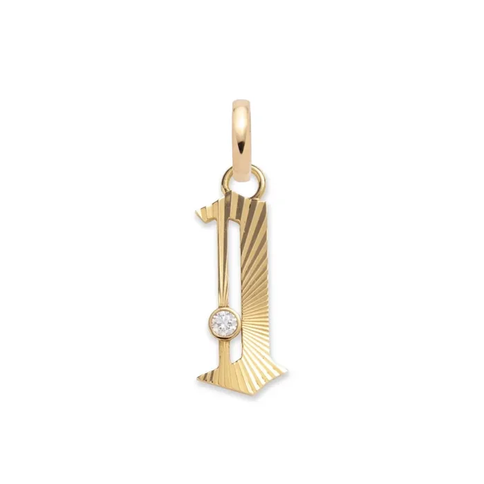 Initials & Numbers Medium Number Pendant : in Yellow Gold with Diamond and an Annex Link