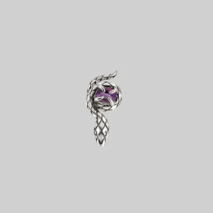 INSIDIOUS. Amethyst Coiled Snake Stud Earring – Silver