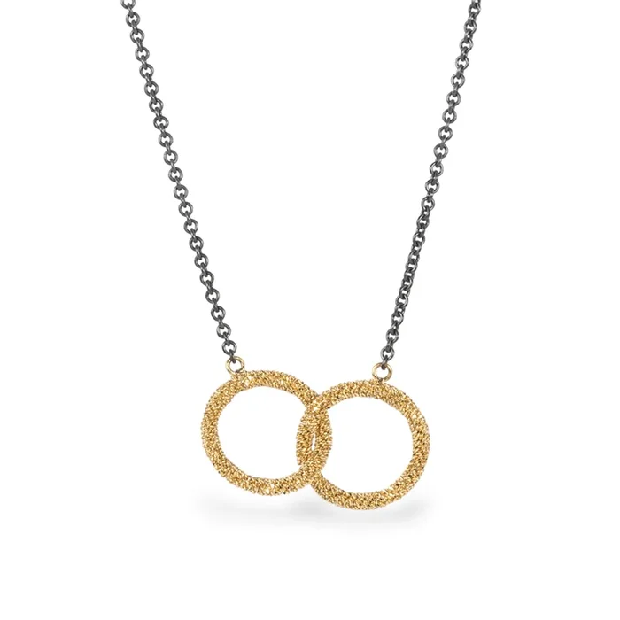 Interlocking Circles Necklace in Oxidized Silver and 18k Gold