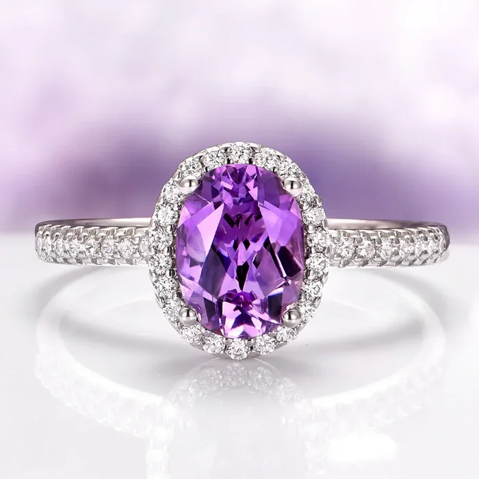 Iris Oval Amethyst Engagement Ring in 14K White Gold