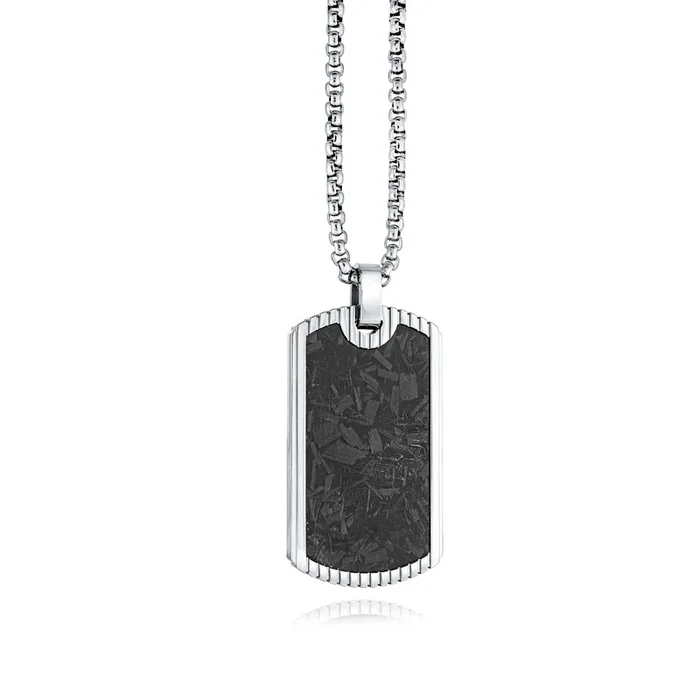 Italgem 22″ Men’s Steel Carbon Fiber Dog Tag Pendant