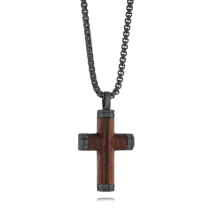 Italgem 22″ Men’s Steel Wood Cross Pendant