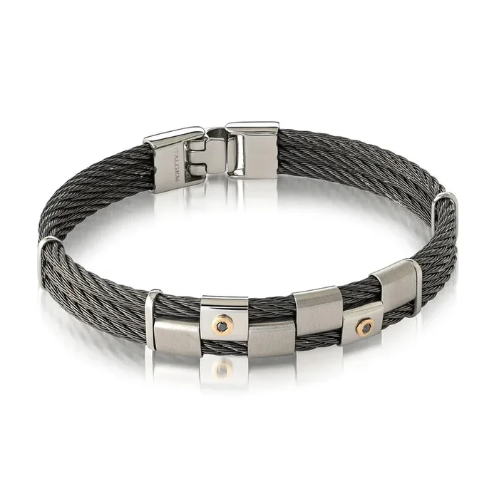 Italgem Men’s 8.5″ IP Steel Black Diamond Bracelet