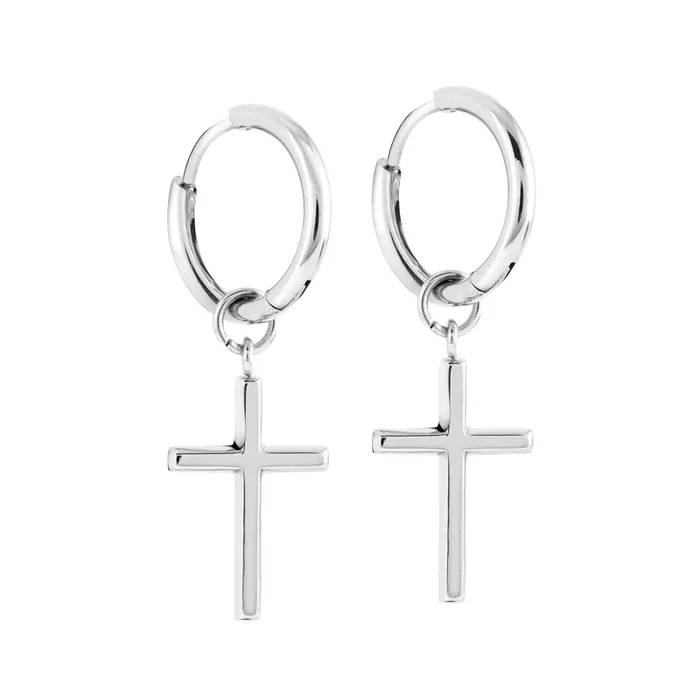 Italgem Men’s Steel Cross Earrings