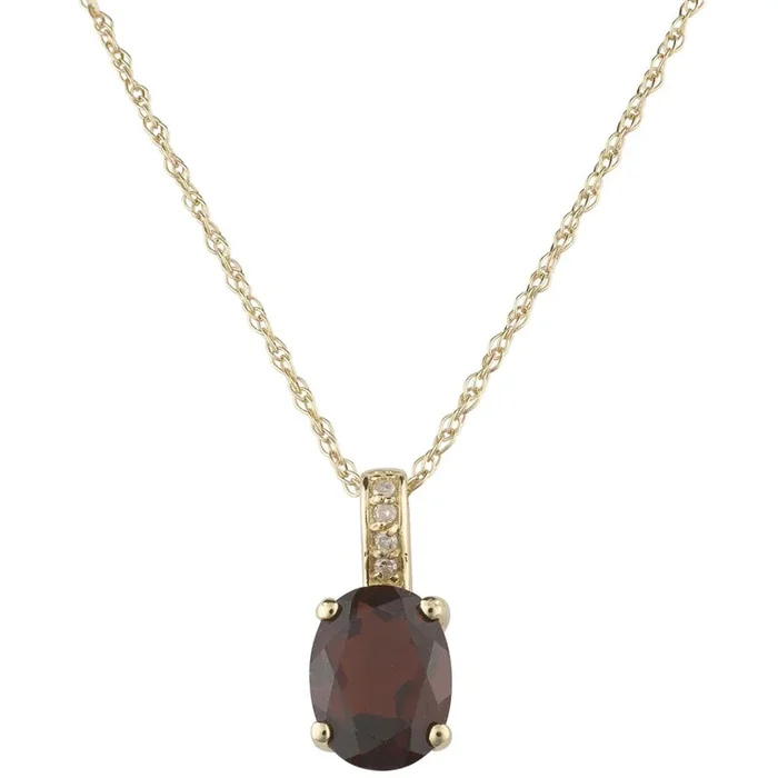January Birthstone Pendant: 14K Yellow Gold Garnet Oval Pendant Necklace
