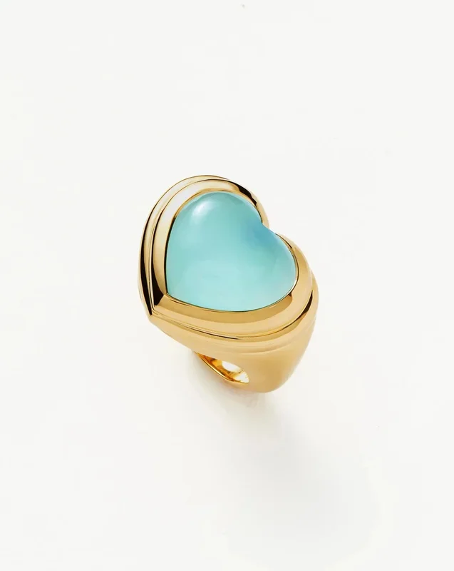 Jelly Heart Gemstone Ring | 18ct Gold Plated/Aqua Chalcedony