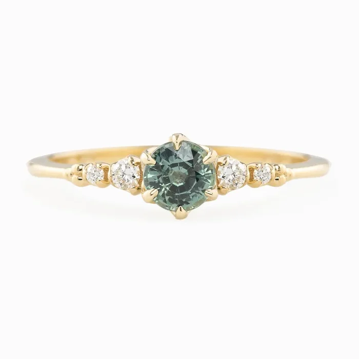 【即日配送】エステルフルールリング ・0.55ct・非加熱ブルーグリーンサファイア・K14YG