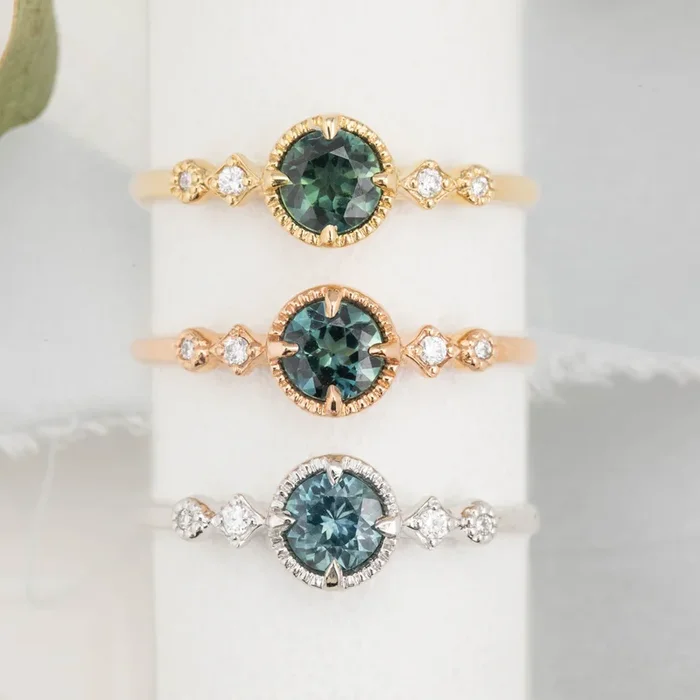 【即日配送】ステラリング ・0.45ct・クイーンズランド産パルティブルーグリーンサファイア・K14YG
