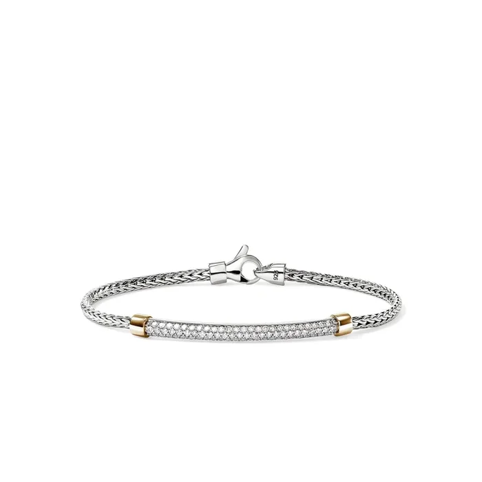 John Hardy Essentials Bar Bracelet in Sterling Silver and 14kt Yellow Gold with Diamonds (5/8ct tw)