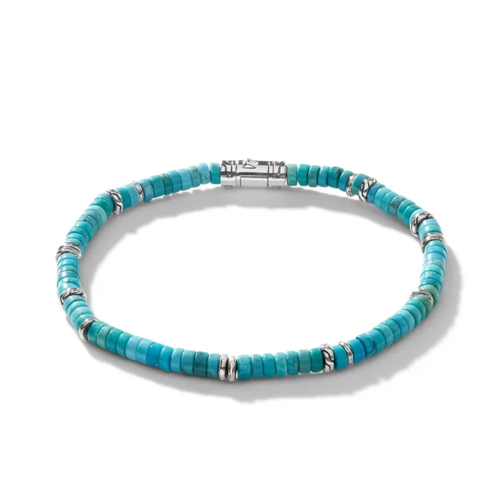 John Hardy Heishi Treated Turquoise Bead Bracelet in Sterling Silver (4mm beads)