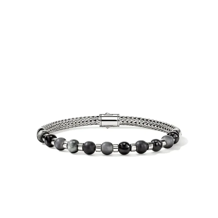 John Hardy Mens Black Onyx Bead Bracelet in Sterling Silver (8 inches)