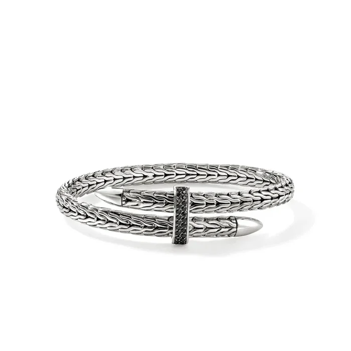 John Hardy Spear Black Sapphire Bangle Bracelet in Sterling Silver