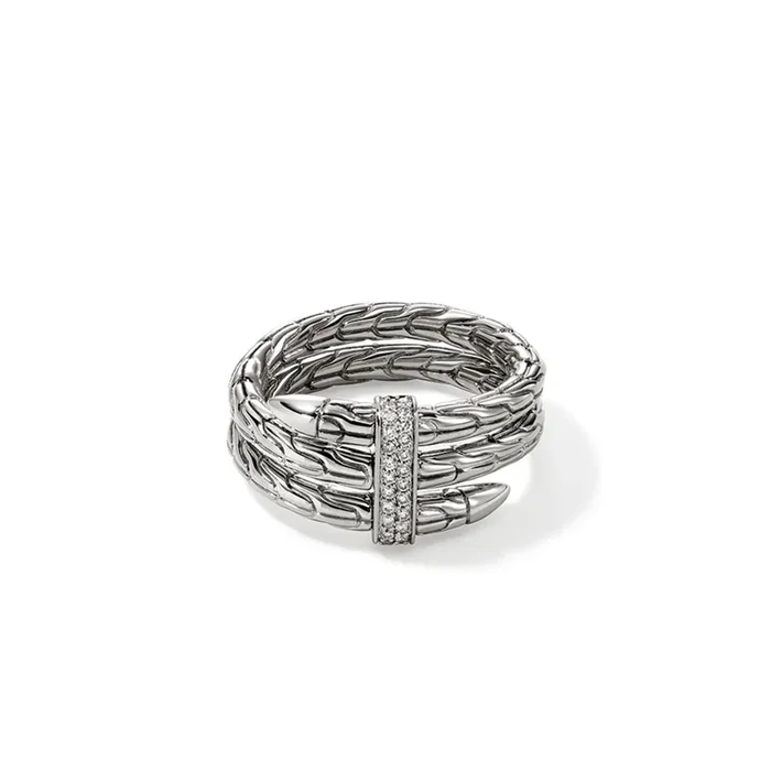 John Hardy Spear Collection Diamond Wrap Ring in Sterling Silver (1/10ct tw and size 7)