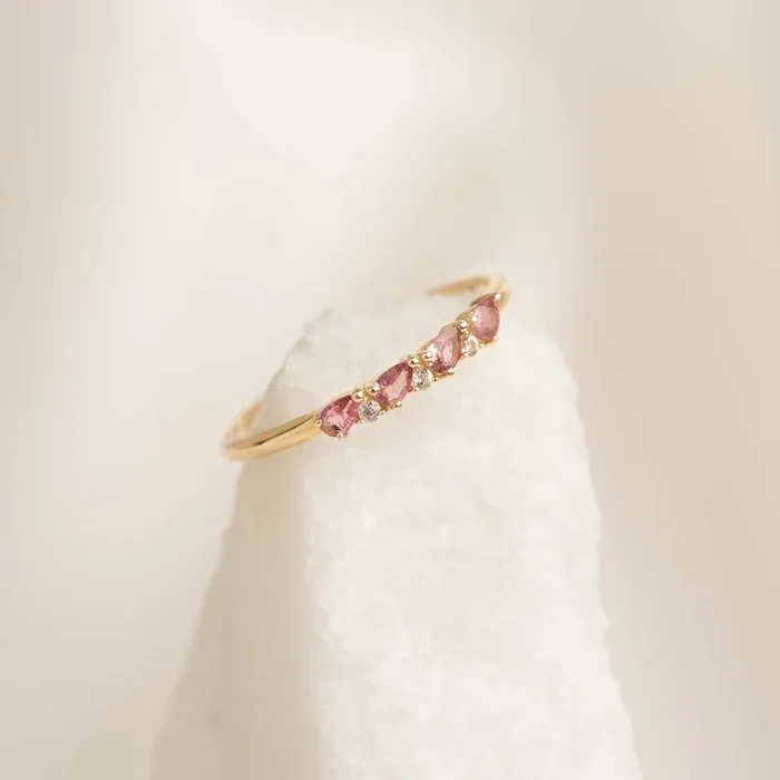 July Birthstone Pear Ring 14k Gold – Pink Tourmaline and Diamond