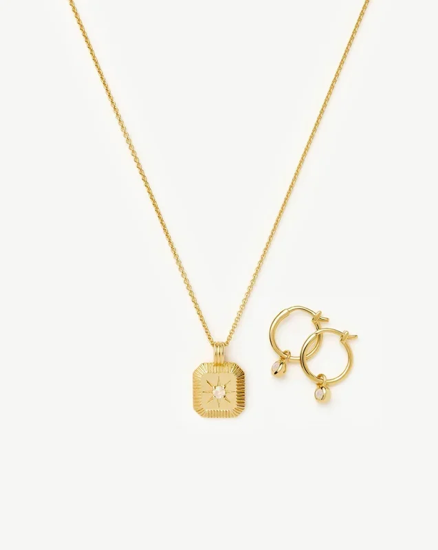June Birthstone Necklace & Charm Earrings Set | 18ct Gold Vermeil/Rainbow Moonstone