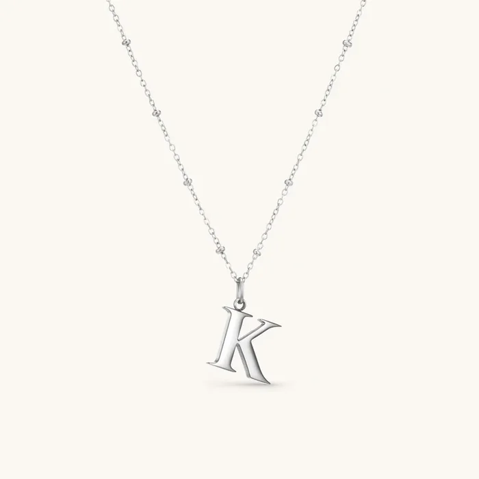 K Initial Pendant Necklace Silver