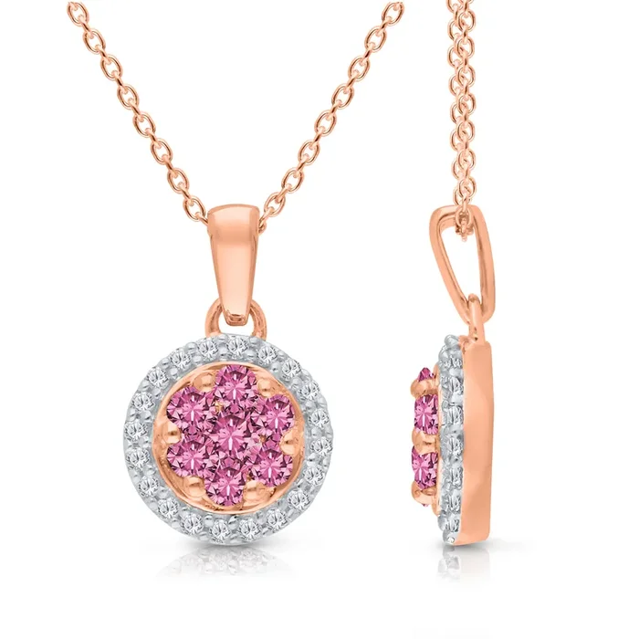 Kallati Pink Sapphire Diamond Halo Pendant