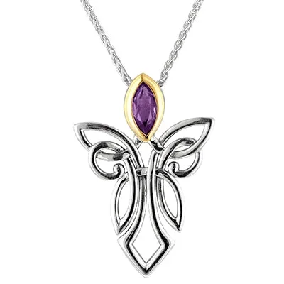 Keith Jack Amethyst Guardian Angel Necklace in Sterling Silver and 10kt Yellow Gold