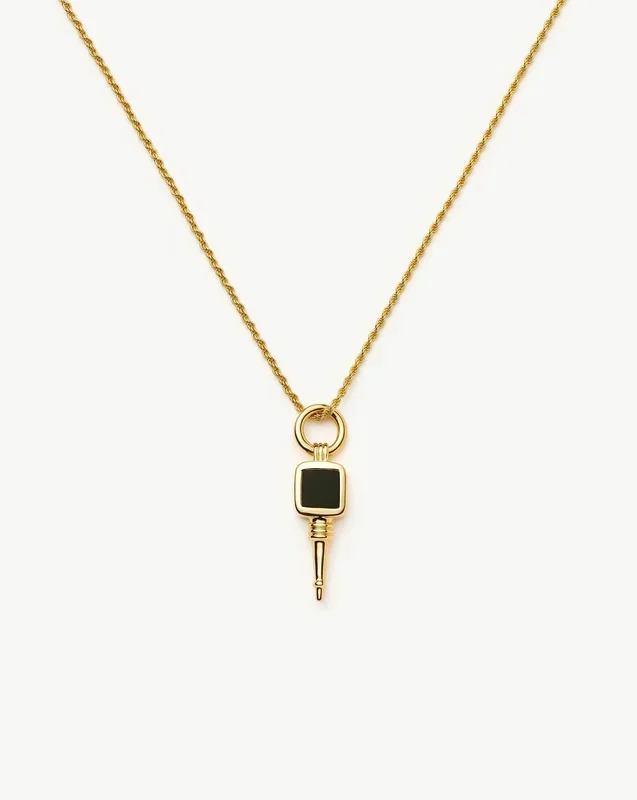 Key Pendant Rope Chain Necklace | 18ct Gold Plated / Black Onyx & Green Onyx