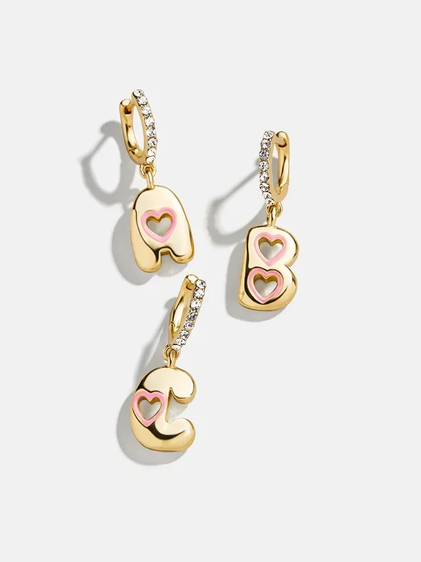 Kids’ Initial Earrings – Gold/Pink