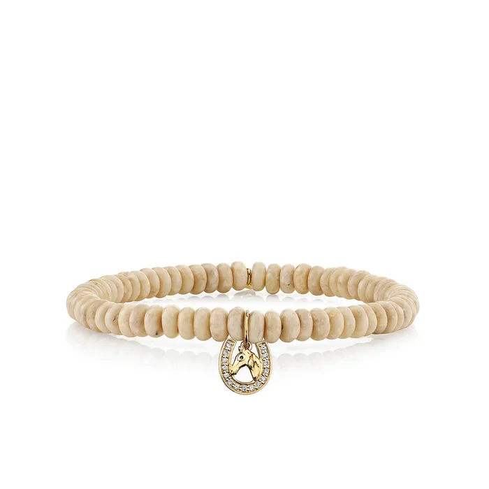Kids Collection Gold & Diamond Horse Horseshoe on Cream Jasper