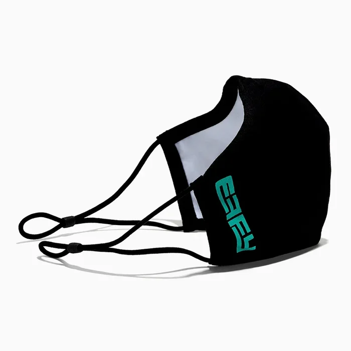 Knitted Face Mask – Adult – Black with Teal Logo