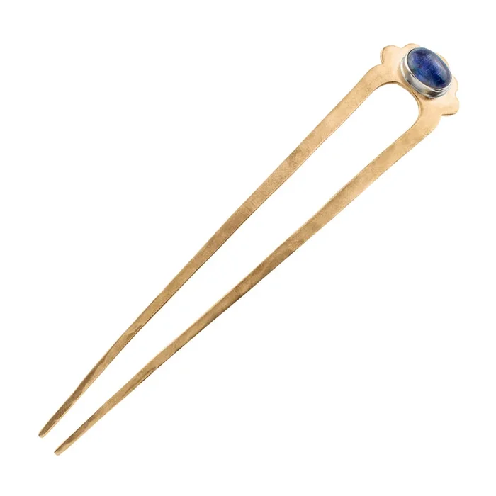 Kyanite Protector Hair Pin in Bronze & Silver – Large
