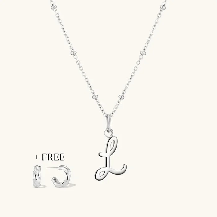 L Script Initial Necklace + FREE Allure Hoops Silver