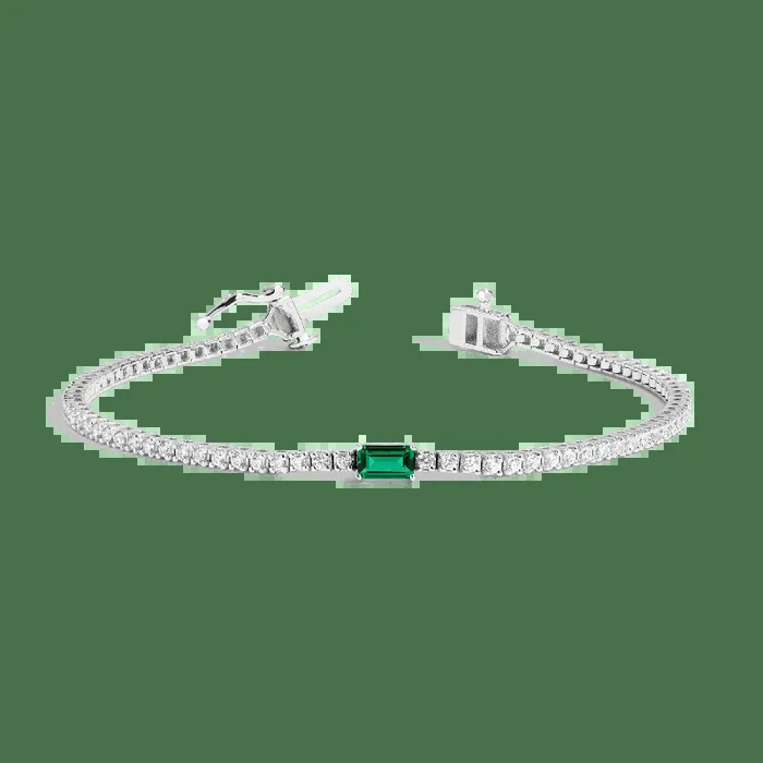 Lab Grown Diamond Tennis Bracelet with Emerald