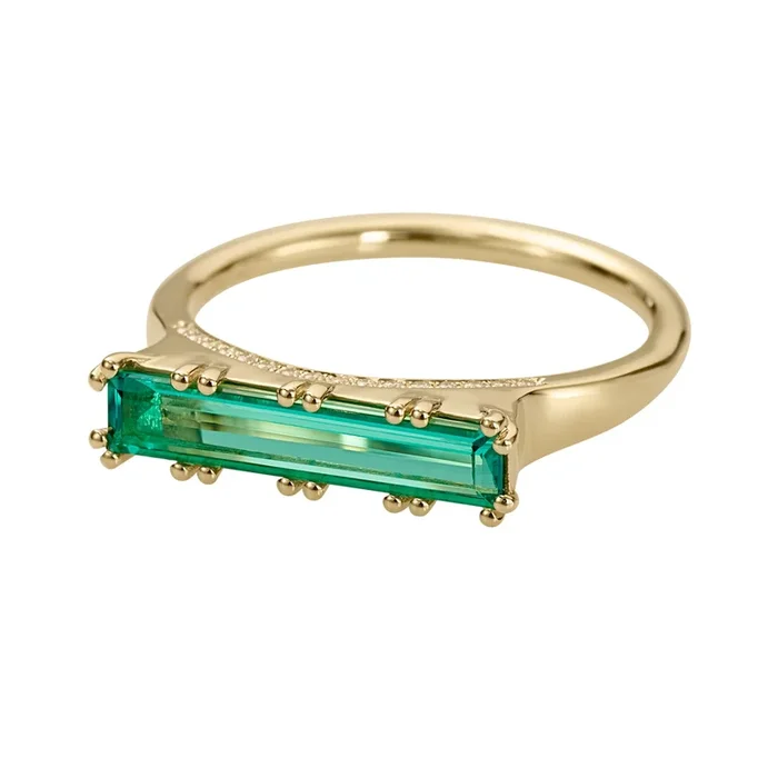 Lab Grown Emerald Long Baguette Statement Ring